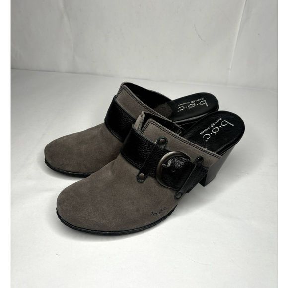 B.O.C. By Born Grey Suede Slip-On Black Buckle Detail Mules Clog - Picture 3 of 9